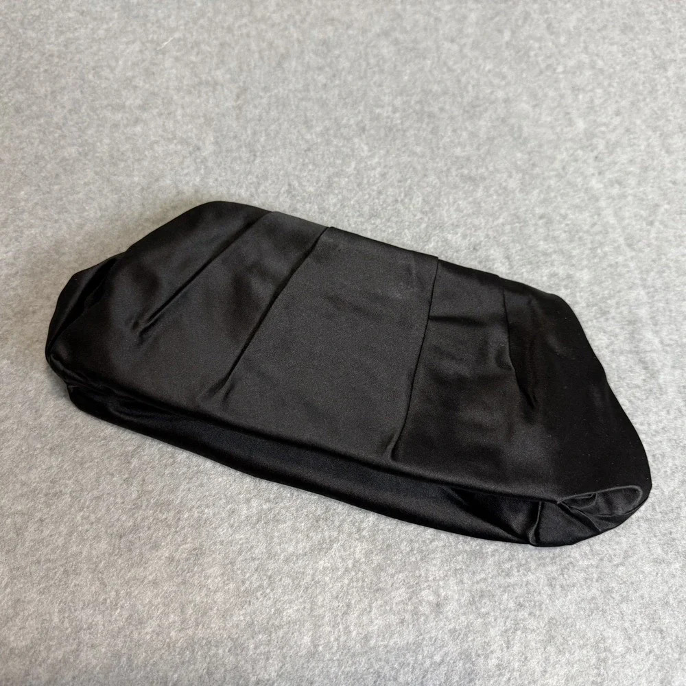 J.CREW Black Silk Pleated Magnet Closure Small Clutch Evening Bag Purse